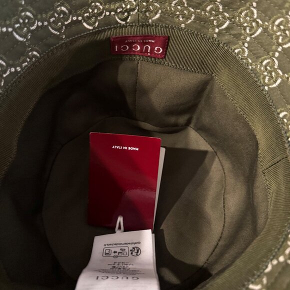 GUCCI $675 Green Cotton GG Shadow Bucket Hat New & Authentic - with original box - Picture 7 of 7
